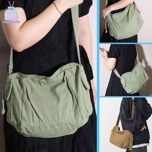 Retro canvas schoudertas, crossbodytas met meerdere zakken, handgemaakte oversized schoudertas, schoudertassen met verstelbare riem, schoudertas, beste cadeaus,