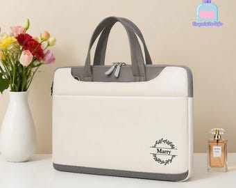 Engravable 15.6" Laptop Shoulder Bag - Pu Leather Briefcase With Tablet Pocket, Customizable Computer Sleeve Gift For Colleagues