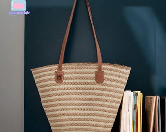 Personalised Straw Beach Bag,Custom Name Straw Bag With Leather Accents,Shoulder Bag,Summer Bag,Market Bag,French Market Basket,Gift For Her