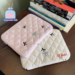 Personalized Pink Bow Quilted Laptop Sleeve,Personalized Embroidered iPad Sleeve,11 / 13 / 15inch IPad Tablet Sleeve,Laptop pouch,Best Gift