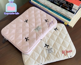 Personalized Pink Bow Quilted Laptop Sleeve,Personalized Embroidered iPad Sleeve,11 / 13 / 15inch IPad Tablet Sleeve,Laptop pouch,Best Gift