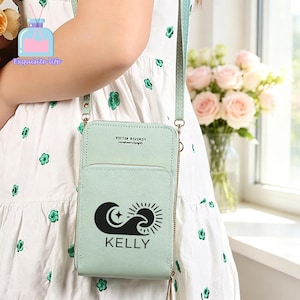 Personalized Leather Phone Crossbody Bag Custom Engraved Touch Screen Phone Purse Large Capacity Shoulder Wallet Gift for Women