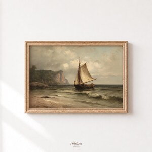 Vintage Sailing Boat Painting, Antique Fisher Boat Wall Art, Maritime Wall Art, Coastal Cottage Decor (Digital Download)
