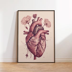 Printable Wall Art - Anatomical Heart and Floral Illustration / Instant Download