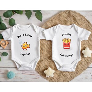 Twin Onesies - Funny Baby Bodysuit Set - We&#39;re Batter Together - Gift for Twins