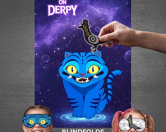 Pin Sussie auf Derpy, Derpy pin the Tail, K-Pop Partyspiel zum Ausdrucken, Pin Derpy Cat