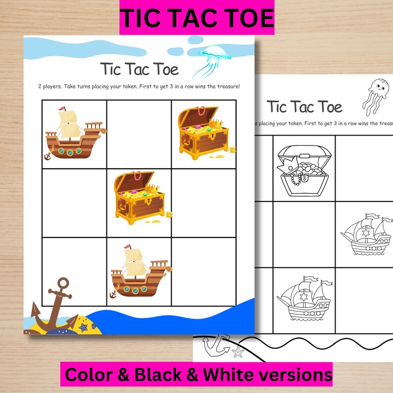 Pirate Tic Tac Toe Printable: Kids Coloring Game (PDF) - Etsy