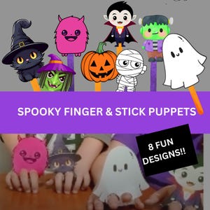 Halloween Finger Puppets and stick puppets – Printable Halloween Craft preschool and primary school – Fun Party Favors for kids
