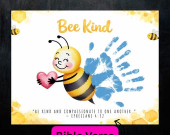 Bee Kind Christian Handprint Craft – Ephesians 4:32 Bible Verse, Kindness Activity for Kids, Valentines Craft