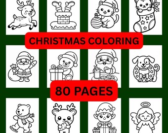 Christmas Coloring Pages for Kids, 80 Festive Printables (Digital Download)