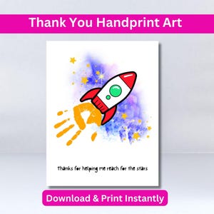 Vielen Dank, dass Sie Handprint Art, druckbares Geschenk für Papa Mama Großeltern Lehrer Instant Download, Rocket Outer Space Craft