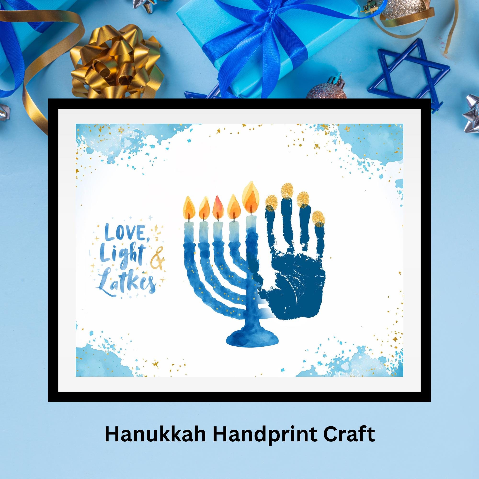 Hanukkah Jewish Handprint Art Printable, Menorah Kids Craft Activity…