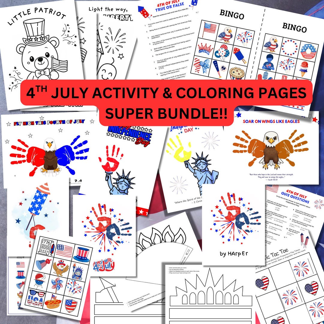 Patriotic 4th of July Activity Bundle: Kids Crafts, Games, Coloring ...