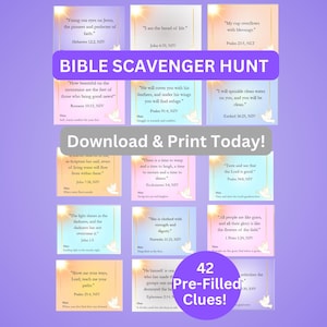 Bible Verse Scavenger Hunt for kids| Christian Treasure Hunt Clues| Indoor Outdoor Clue Cards| Christian Scavenger Hunt Clues