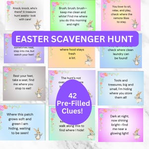 Easter Indoor Outdoor Scavenger Hunt, Editable Rhyming Easter Egg Hunt Clues, Treasure Hunt for kids