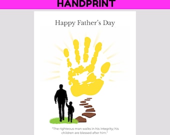 Father's Day Bible Verse Handprint Art, Sunday School Craft, Christian Keepsake Proverbs 20:7