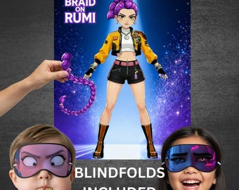 Pin the Braid on Rumi, Pin The Tail, K-pop Printable Party Game, Demon Hunters party activity Derpy Tiger