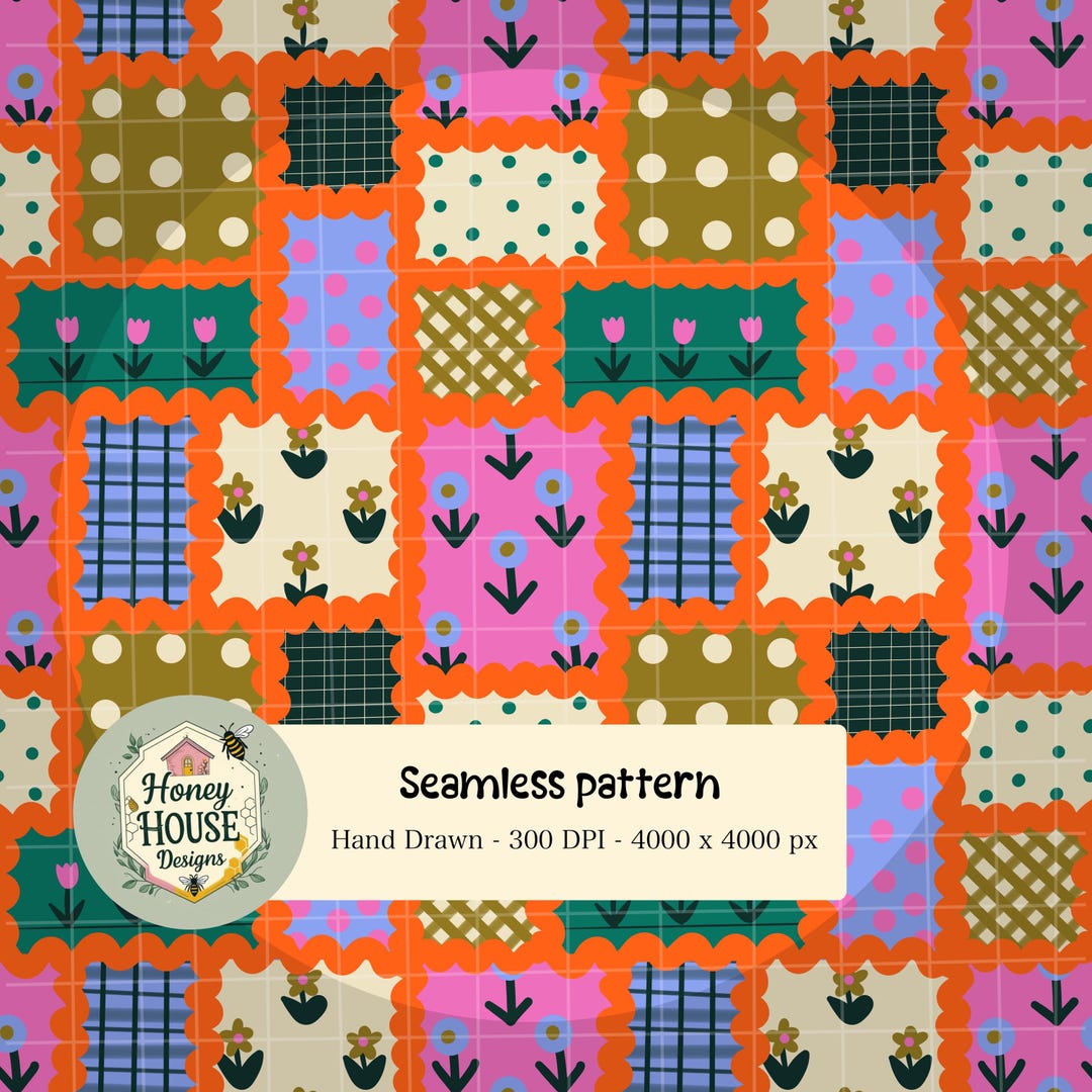 Colorful Patchwork Seamless Pattern | Retro Quilted Digital Paper ...