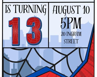 Invitation pour une fête Spider-Man | Personnalisable avec Canva | Anniversaire | Pour enfants, ados et adultes | Univers cinématographique Marvel | Peter Parker | TASM