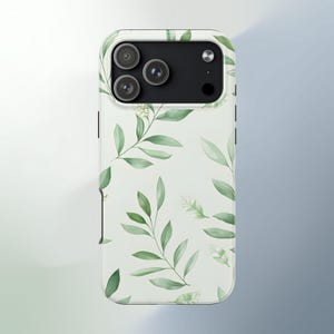 Green Leaf iPhone Case Minimal Botanical Watercolor Nature Aesthetic Protective Cover Gift For Her