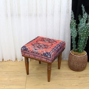 Ottoman Stool, Vanity Table Stool, Low Stool, Kilim Design Bench, Footstool Bench, Fireplace Bench, Shoe Bench, Bed Step Stool, Home Decor