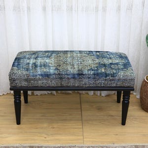 Upholstered bench with ottoman feel, Modern farmhouse bench, Elegant livingroom seat, Printed home decor, Multi-use wood bench, Cozy Stool