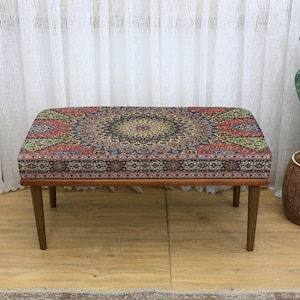 Decorative Boho Kilim Ottoman Bench, Living Room Upholstered Multi-Purpose Seating for Makeup, Footstool, TV Chair, Rest Stool, Home Accent