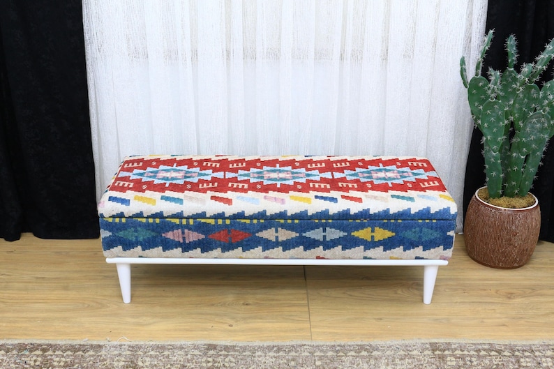 FegozaDecor Kilim Storage Bench - Thumbnail 2
