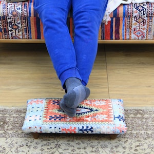 Upholstered footstool, Bed step stool, Bohemian stool, Fireside stool, Foot riser, Handmade furniture, Ottoman bench, Footrest stool,