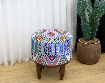 Bean bag stool, Low stool, Bohemian stool, Vintage rug stool, Covered bench, Comfy stool, Foot rest stool, Padded stool, Cozy stool