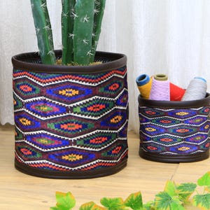 Handwoven Pot Basket, Handmade basket, Kilim pattern basket, Bedroom organizer, Decor basket, Planter baskets, Colorful basket,