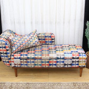 Kilim Storage Reclining Armchair, Comfortable Lounge Chair, Upholstered Sofa, Unique Ottoman Armchair, Living Room Chaise, Multicolor Bench