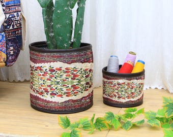 Flowers box decoration, large red planter, cotton kilim basket, handwoven basket decor, beige box  hanging planter, toy storage box,