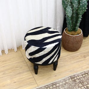 Black White Round Stool, Zebra Design Bech, Boho Pouf Stool, Dressing Chair, Foot Rest, Entry Round Bench, Living Room Decor, Porch Seat