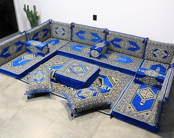 Conjunto de sofá otomano, sofá árabe para sala de estar, assentos de chão secionais, sofá de chão tradicional, assentos Majlis, almofada de chão em forma de U, sofá