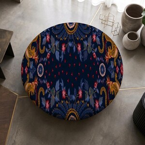 Patchwork Print Round Ottoman, Upholstered Foot Rest, Bedroom Bench Seat, Spring Refresh afbeelding 10