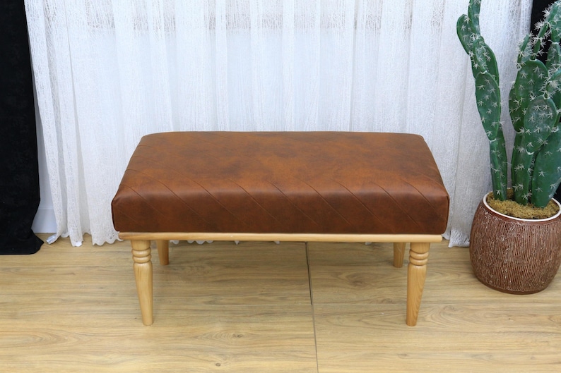 Leather ottoman bench, Chesterfield bench, Sofa bench, End of bed bench, Pub bench, Accent bench, Coffee table bench, Shoe bench, Vt Brown