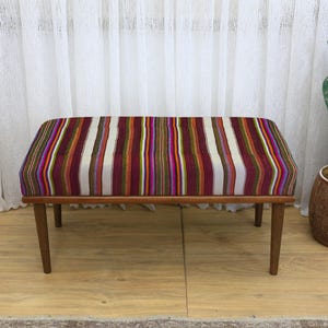 Colorful Pop Art Bench with Geometric and Polka Dot Patterns, Vibrant Upholstered Seat for Playful and Modern Living Spaces, Modern Seat