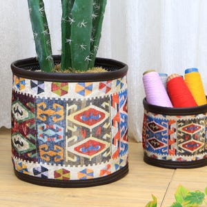 Organizer Baskets, Handmade Basket, Decorative Plant Pot Cover, Flower Pot Holders, Indoor Planters, 6x7 Inches, Kilim planter,