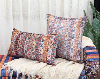 Boho Pillow, Blue Turkish Rug Pillow, Throw Pillow Cover, Decorative Lumbar Pillow, Cotton Pillow, Euro Sham, Vintage Kilim Pillow 16x24