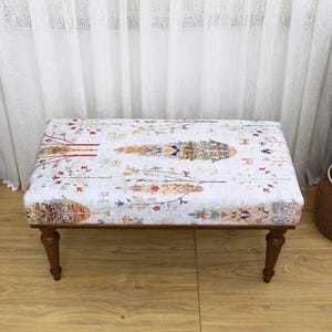 Footstool Bench, Hallway Bench, Ottoman Bench, Upholstered Bench, Turkish Rug Bench, Kilim Bench, Home Decor Bench, Handmade Bench