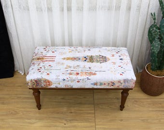 Footstool Bench, Hallway Bench, Ottoman Bench, Upholstered Bench, Turkish Rug Bench, Kilim Bench, Home Decor Bench, Handmade Bench