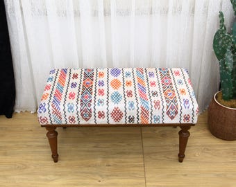 Banco otomano, asiento de mesa de comedor, banco de piano, asiento de dormitorio, muebles hechos a mano, decoración boho, banco de alfombra turca, reposapiés de entrada,