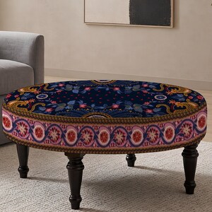 Patchwork Print Round Ottoman, Upholstered Foot Rest, Bedroom Bench Seat, Spring Refresh afbeelding 8