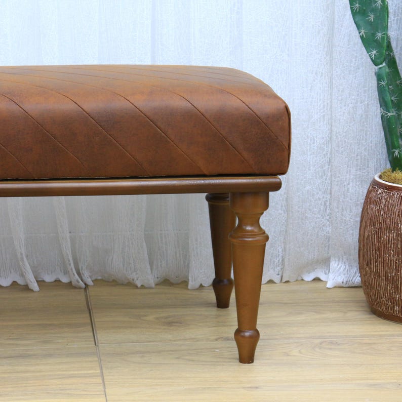 Leather ottoman bench, Chesterfield bench, Sofa bench, End of bed bench, Pub bench, Accent bench, Coffee table bench, Shoe bench, Vt Brown