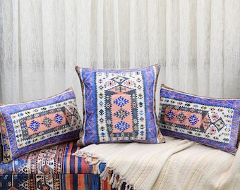 Dekokissen, Kelimkissen, Handgemachtes Kissen, Beidseitig Kissen, Boho Kissenbezug Waschbares Kissen, Chenille bedrucktes Kissen, orientalisches Kissen