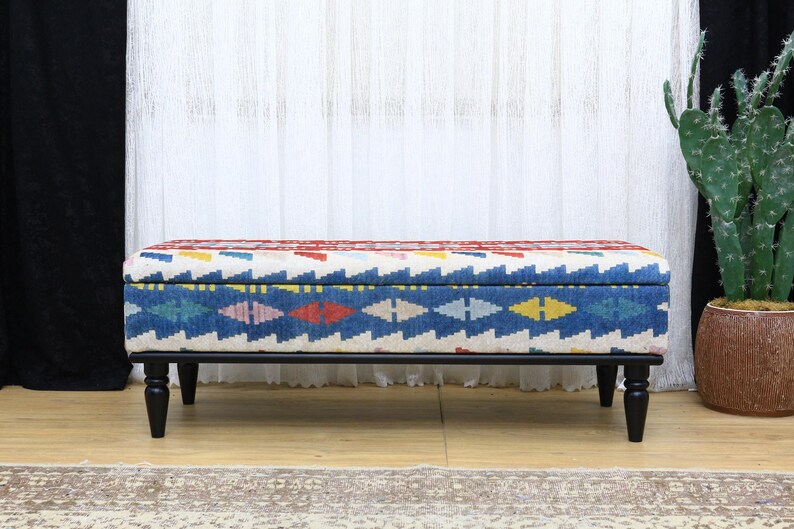FegozaDecor Kilim Storage Bench - Thumbnail 4