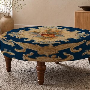 Patchwork Print Round Footstool, Ottoman Coffee Table, Spring Refresh, Minimalist Decor