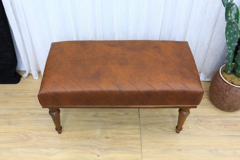 Leather ottoman bench, Chesterfield bench, Sofa bench, End of bed bench, Pub bench, Accent bench, Coffee table bench, Shoe bench, Vt Brown