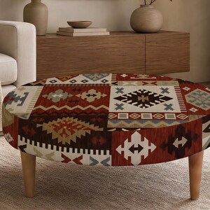 Patchwork Print Round Footstool, Upholstered Foot Rest, Traditional Decor, Balcony Seating